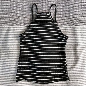 Striped High-Neck Ribbed Top